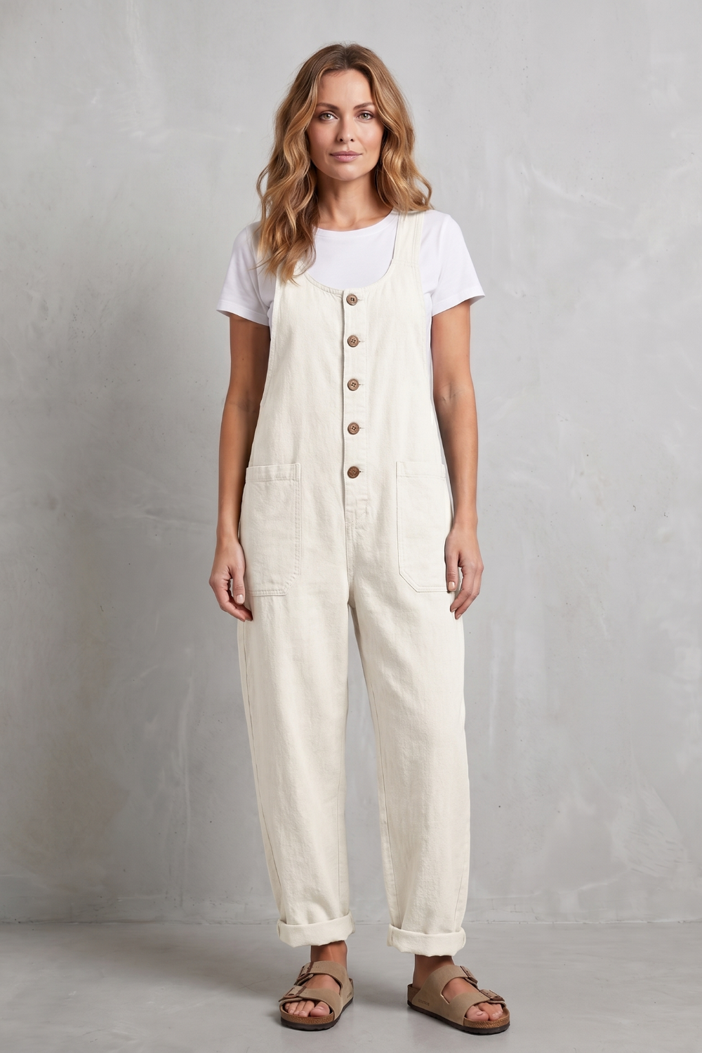 Denovia vintage-wash wijde-pijp denim overalls voor dames. 10