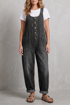 Denovia vintage-wash wijde-pijp denim overalls voor dames. 6