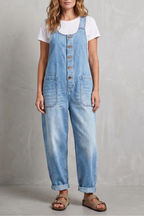 Denovia vintage-wash wijde-pijp denim overalls voor dames. 8