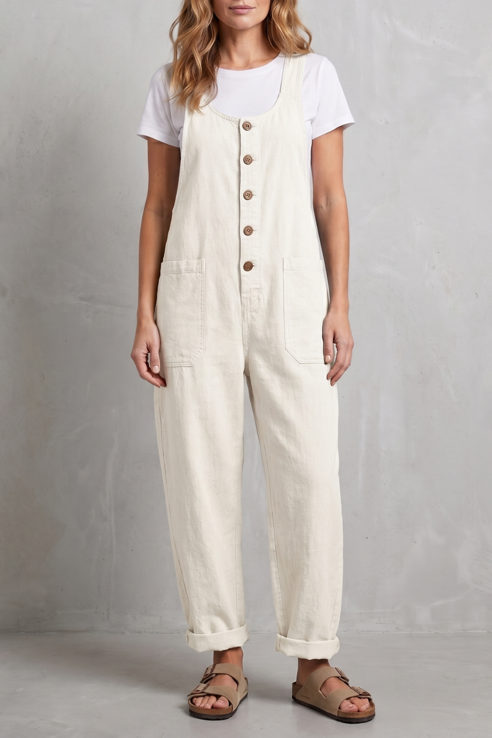 Denovia vintage-wash wijde-pijp denim overalls voor dames. 9