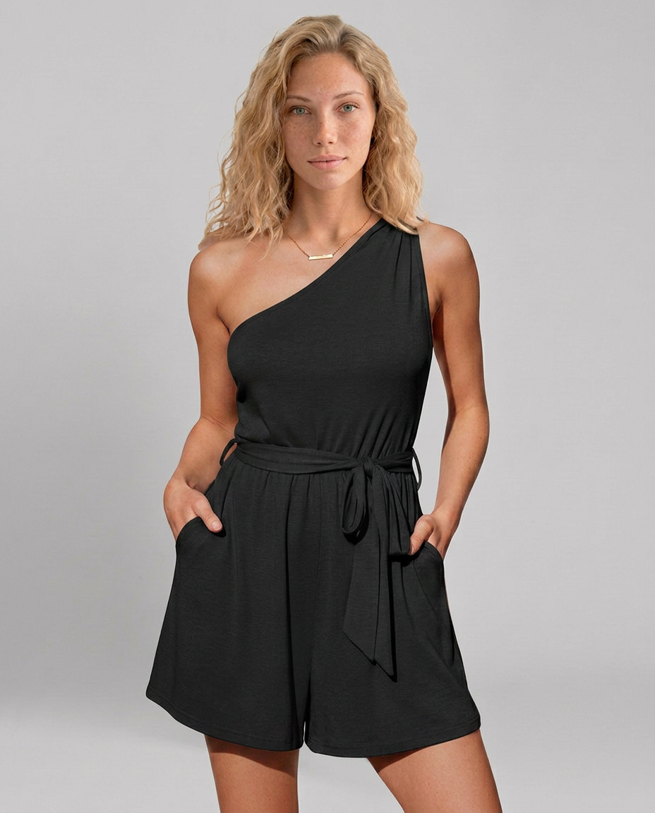 Stijlvolle één-schouder jumpsuit met zijzakken voor vrouwen. 13