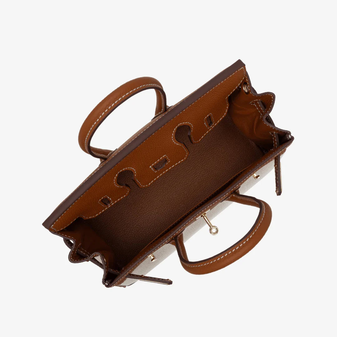 Handtas met canvas en leren details in verschillende kleuren 10