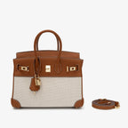 Handtas met canvas en leren details in verschillende kleuren 12