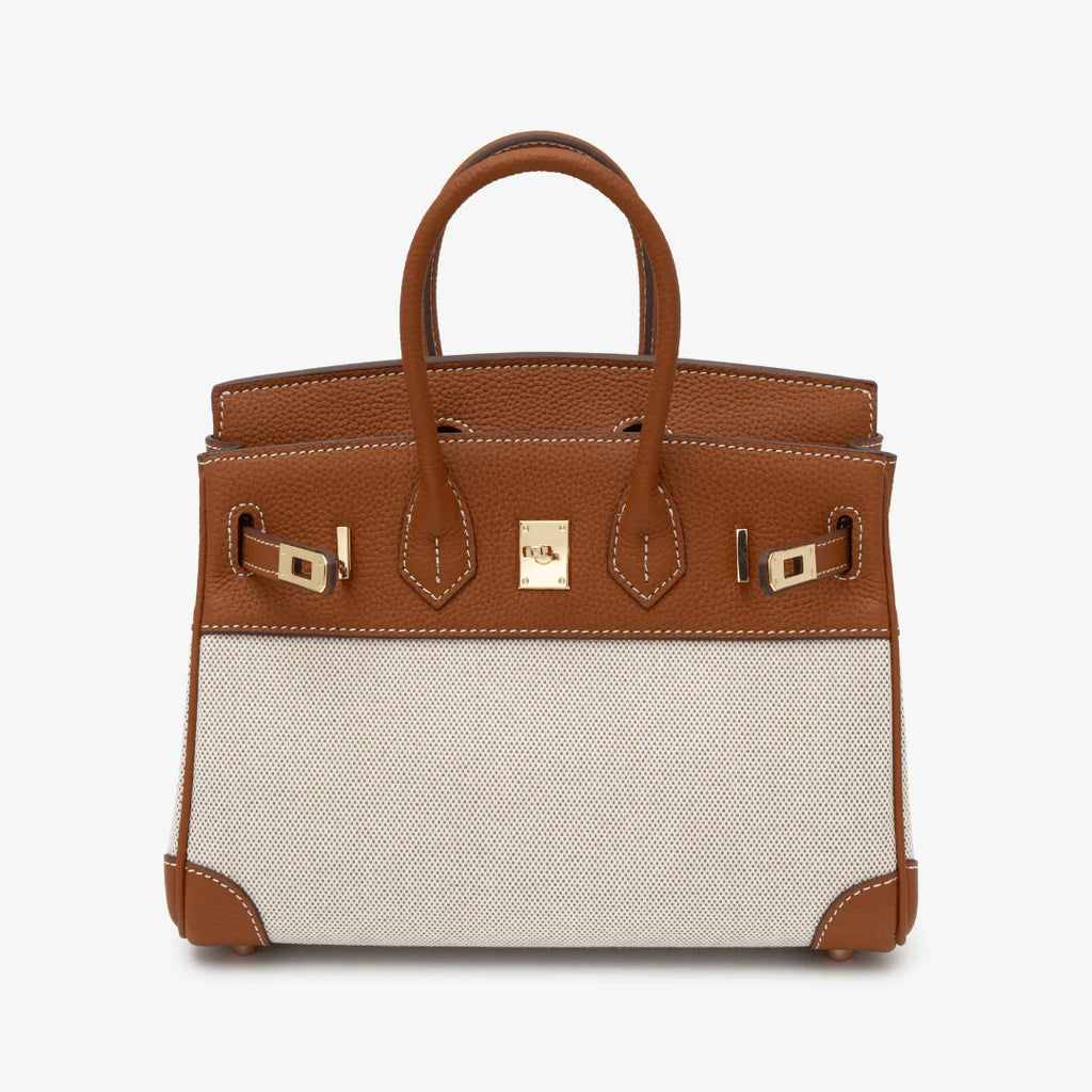 Handtas met canvas en leren details in verschillende kleuren 13