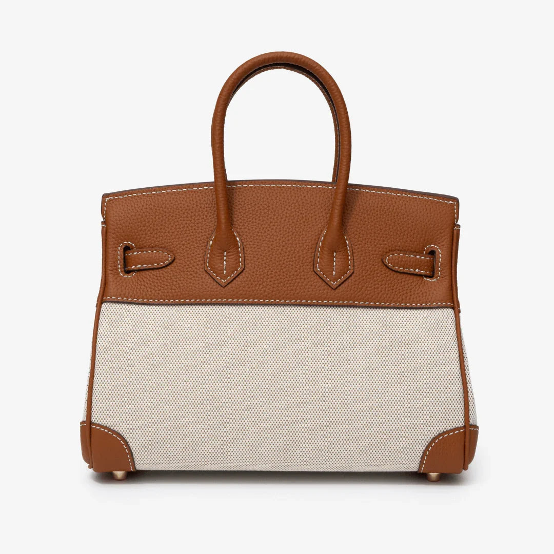 Handtas met canvas en leren details in verschillende kleuren 14