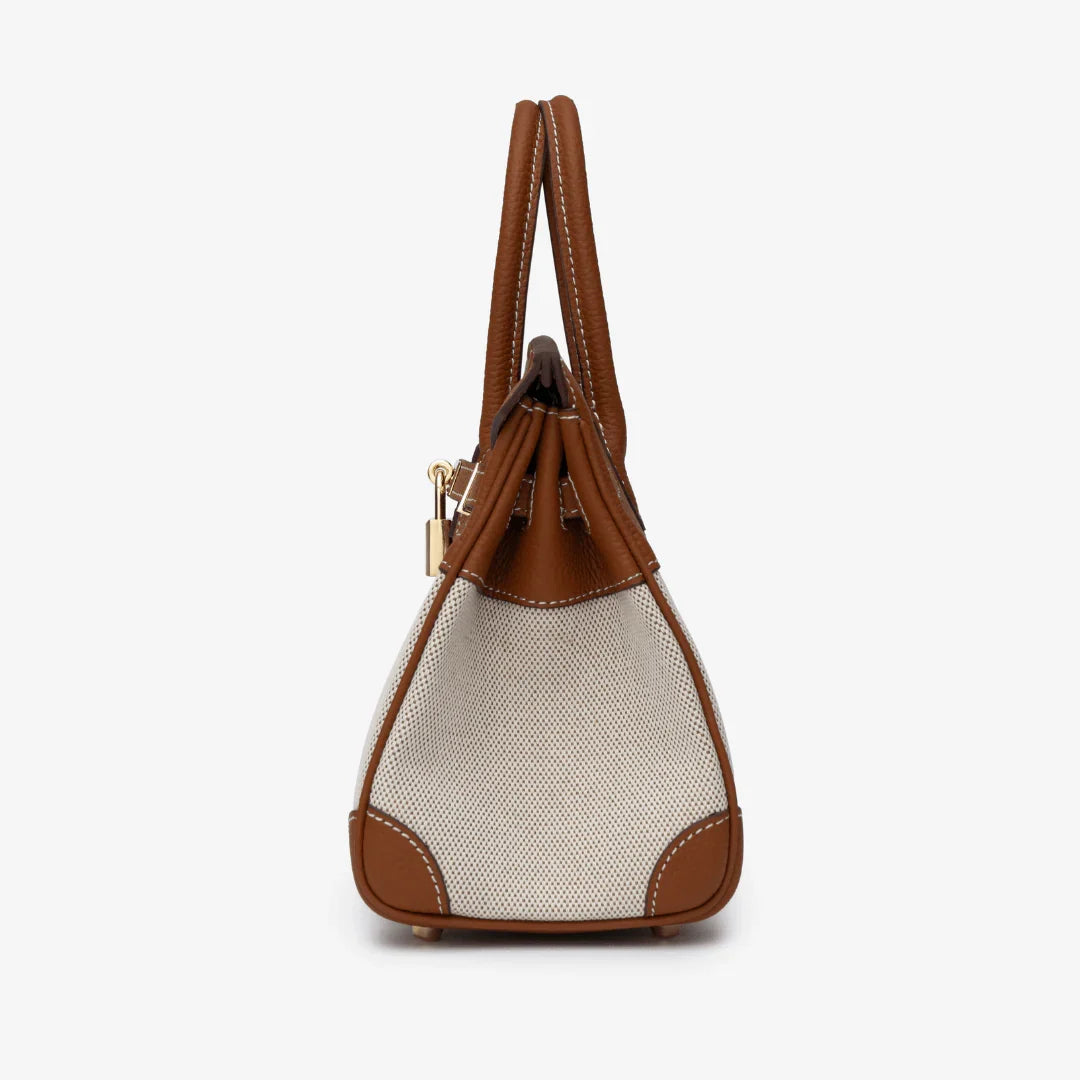 Handtas met canvas en leren details in verschillende kleuren 15