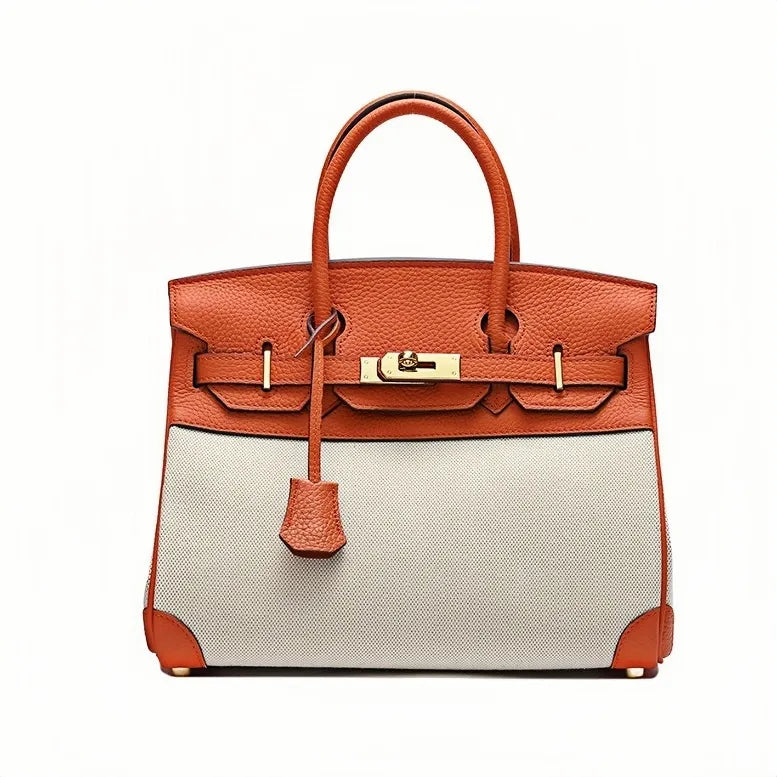 Handtas met canvas en leren details in verschillende kleuren 4
