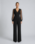 Ellen jumpsuit met pailletten en mesh mouwen voor speciale gelegenheden.