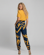 Erma V-Neck Jumpsuit met elastische taille in zwart, groen, blauw en geel. 10