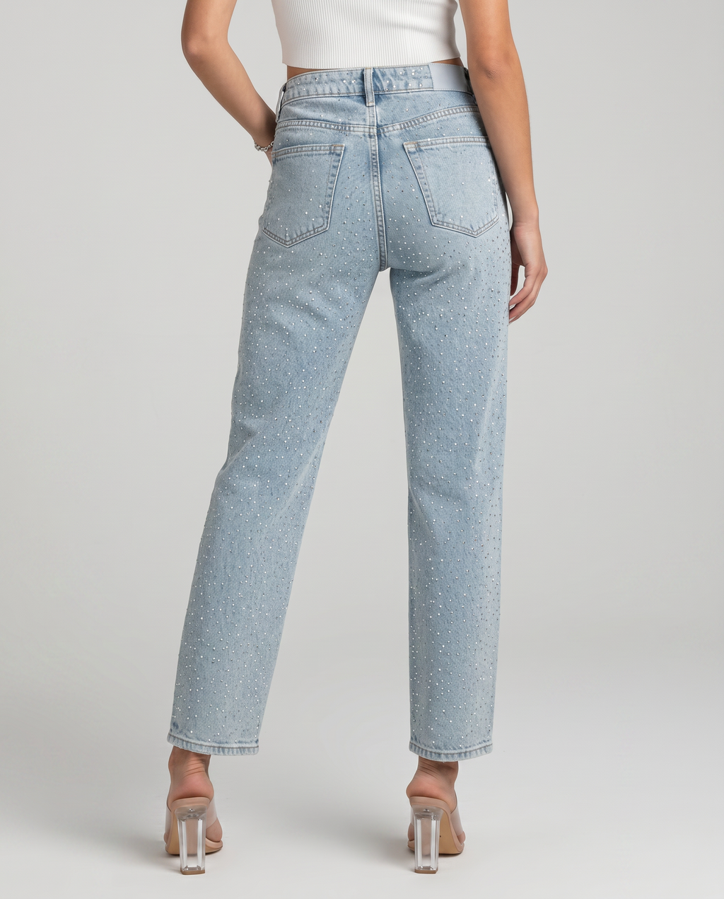 Felicia high-waist jeans met glanzende afwerking in lichtblauw. 2