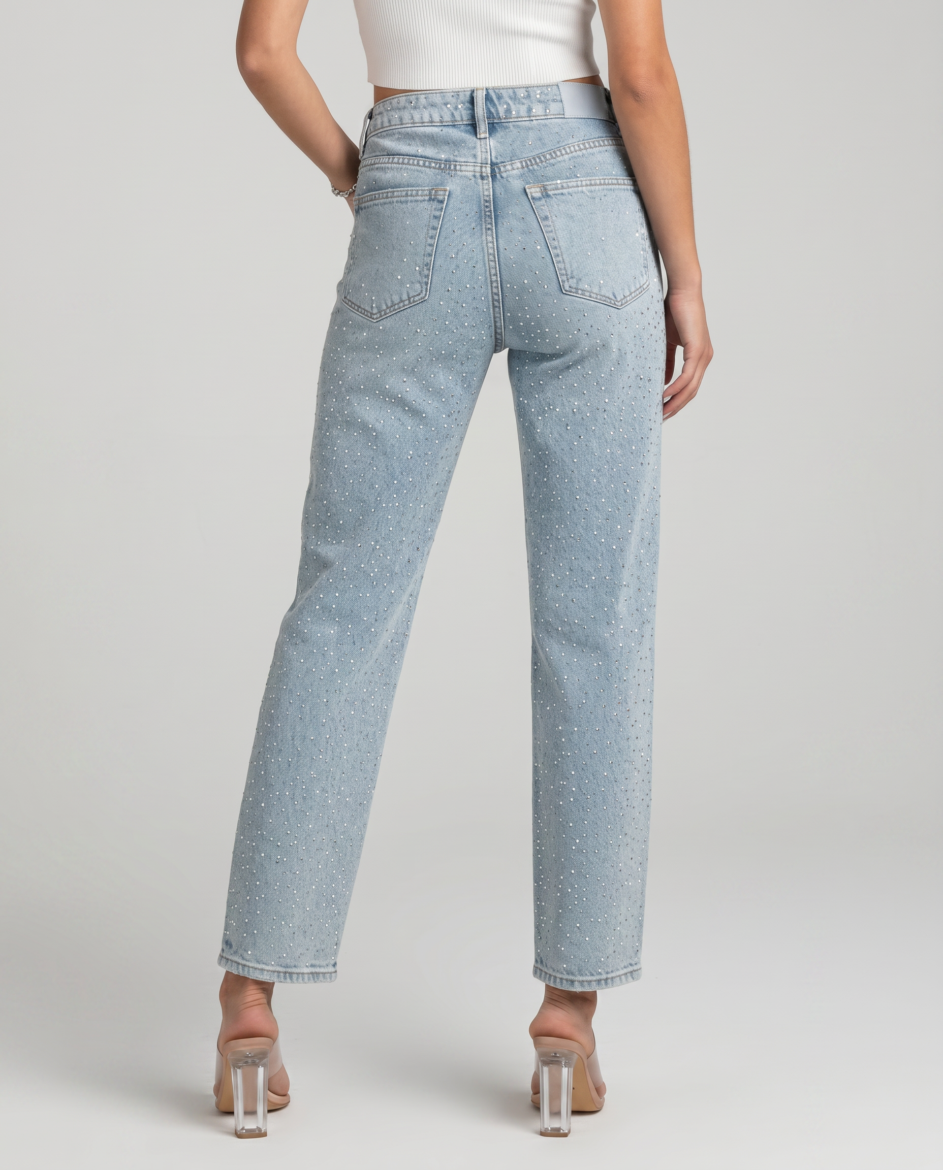 Felicia high-waist jeans met glanzende afwerking in lichtblauw. 2