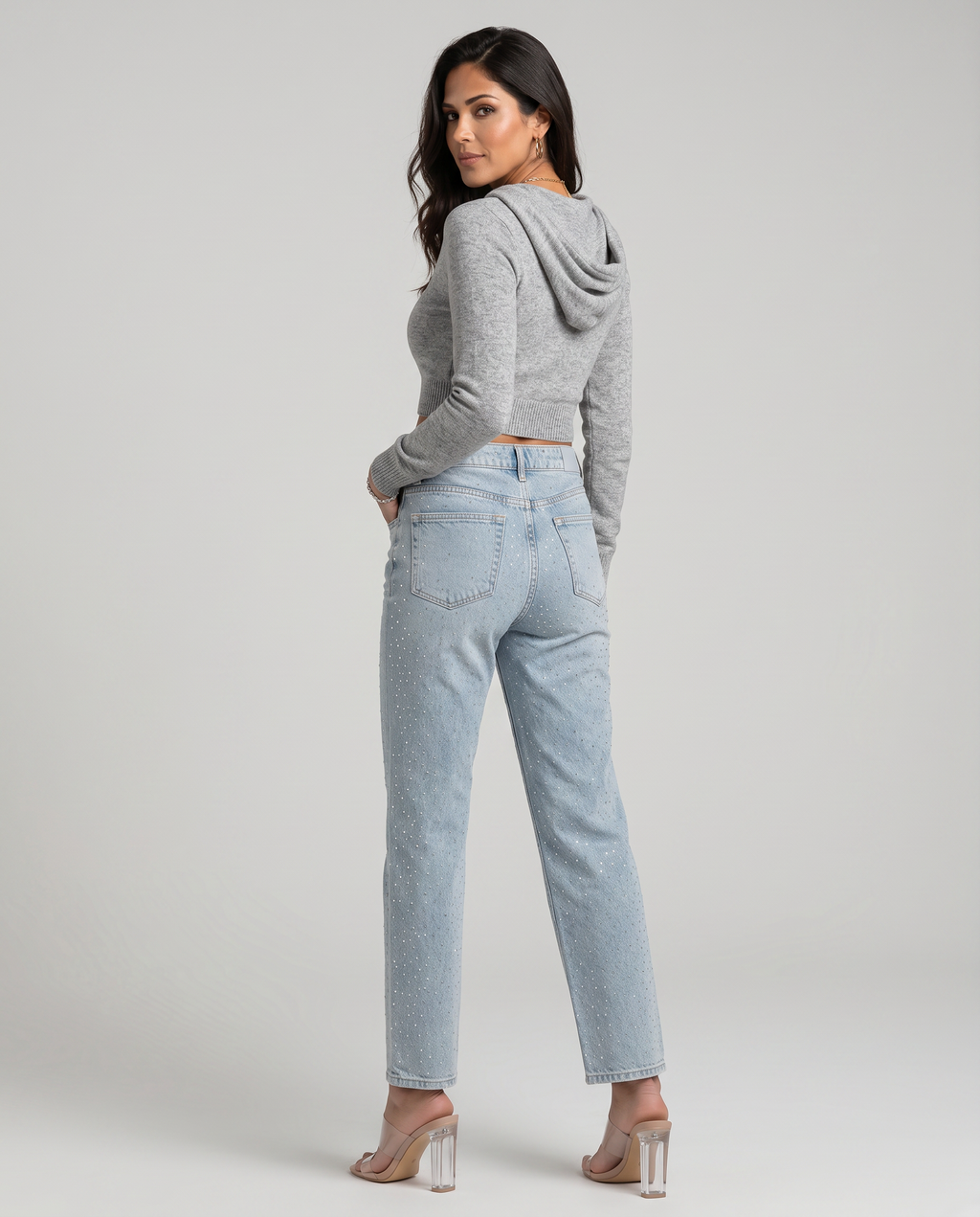 Felicia high-waist jeans met glanzende afwerking in lichtblauw. 5