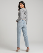 Felicia high-waist jeans met glanzende afwerking in lichtblauw. 5