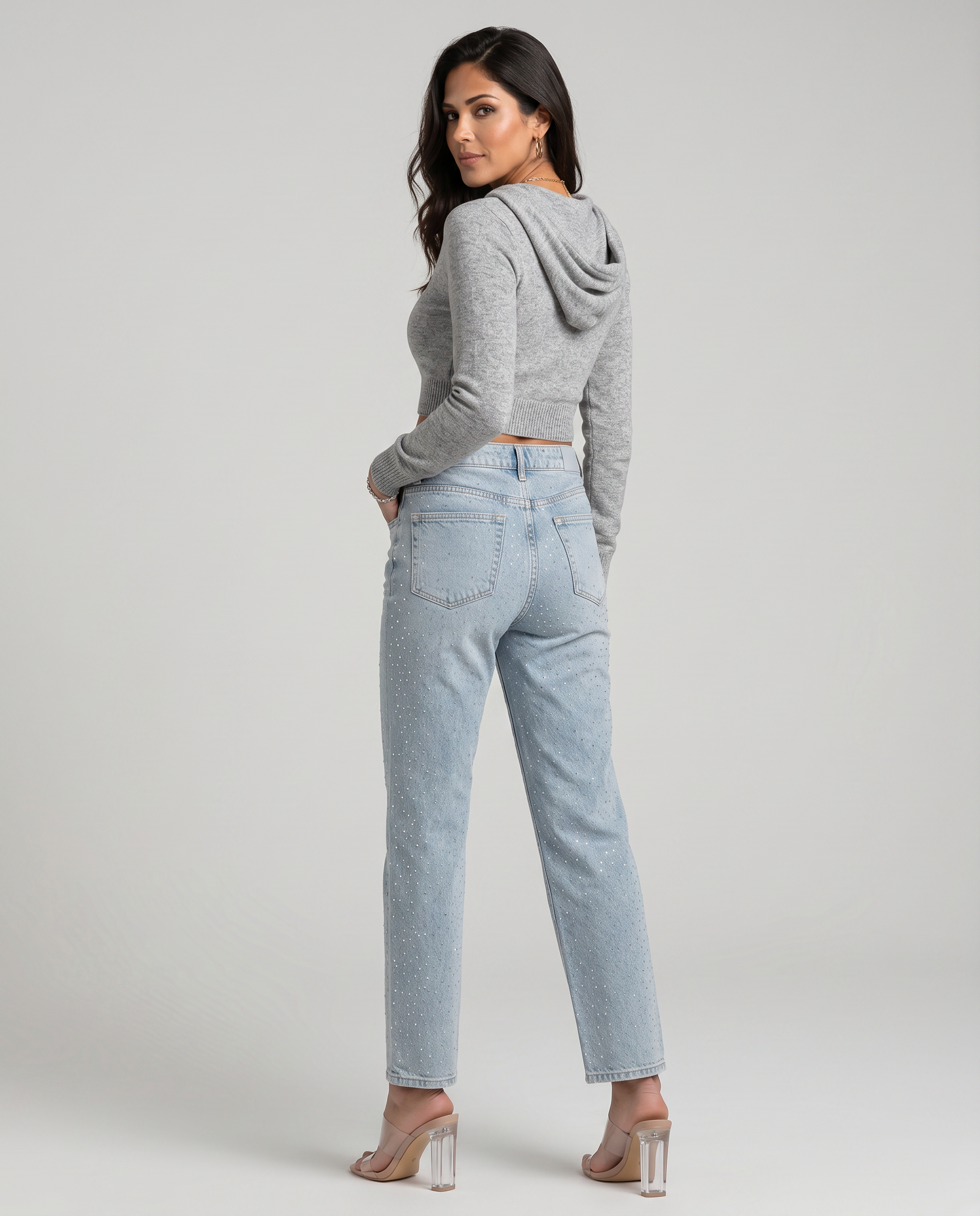 Felicia high-waist jeans met glanzende afwerking in lichtblauw. 5