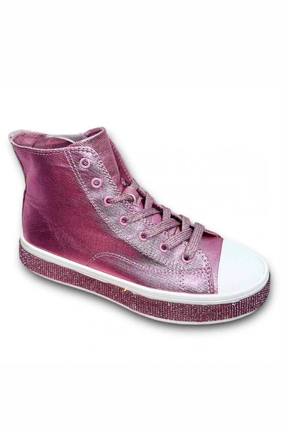 Kristallen Canvas Hoge Sneakers in Roze met glinsterende zool 5