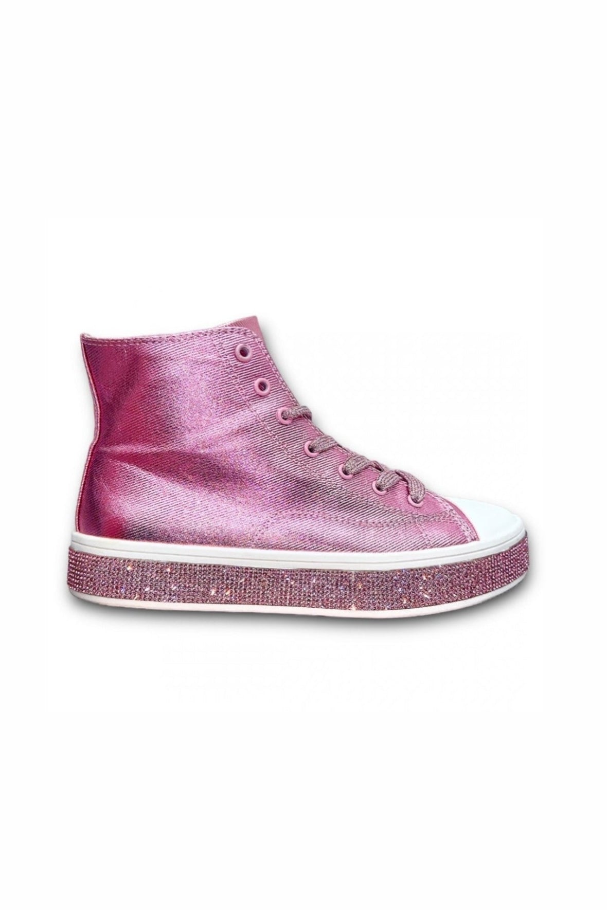 Kristallen Canvas Hoge Sneakers in Roze met glinsterende zool 6