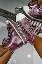 Kristallen Canvas Hoge Sneakers in Roze met glinsterende zool 7