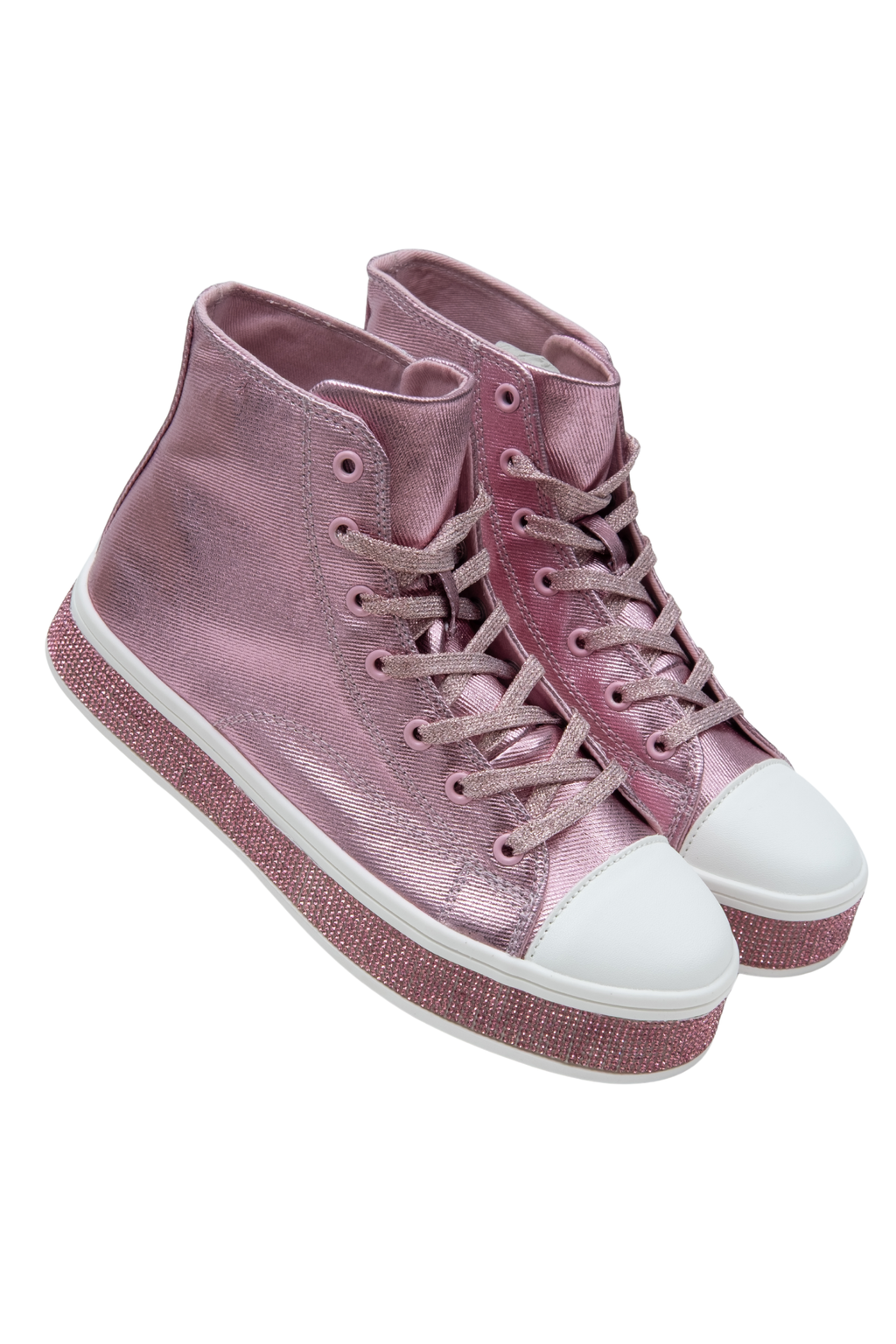 Kristallen Canvas Hoge Sneakers in Roze met glinsterende zool 9