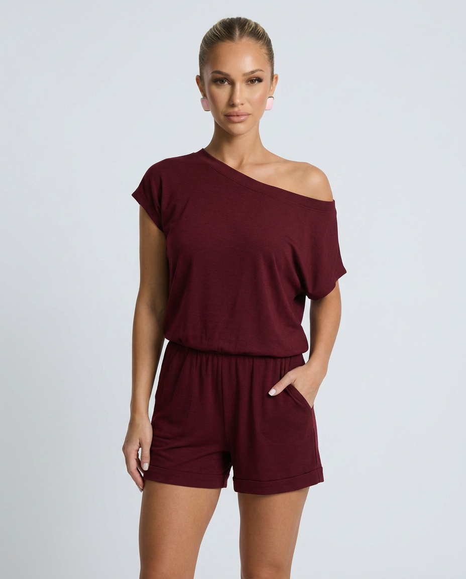 Comfortabele romper met off-shoulder halslijn en korte mouwen voor vrouwen.