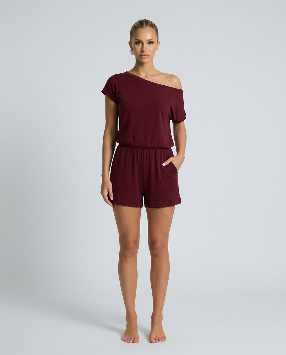 Comfortabele romper met off-shoulder halslijn en korte mouwen voor vrouwen. 2