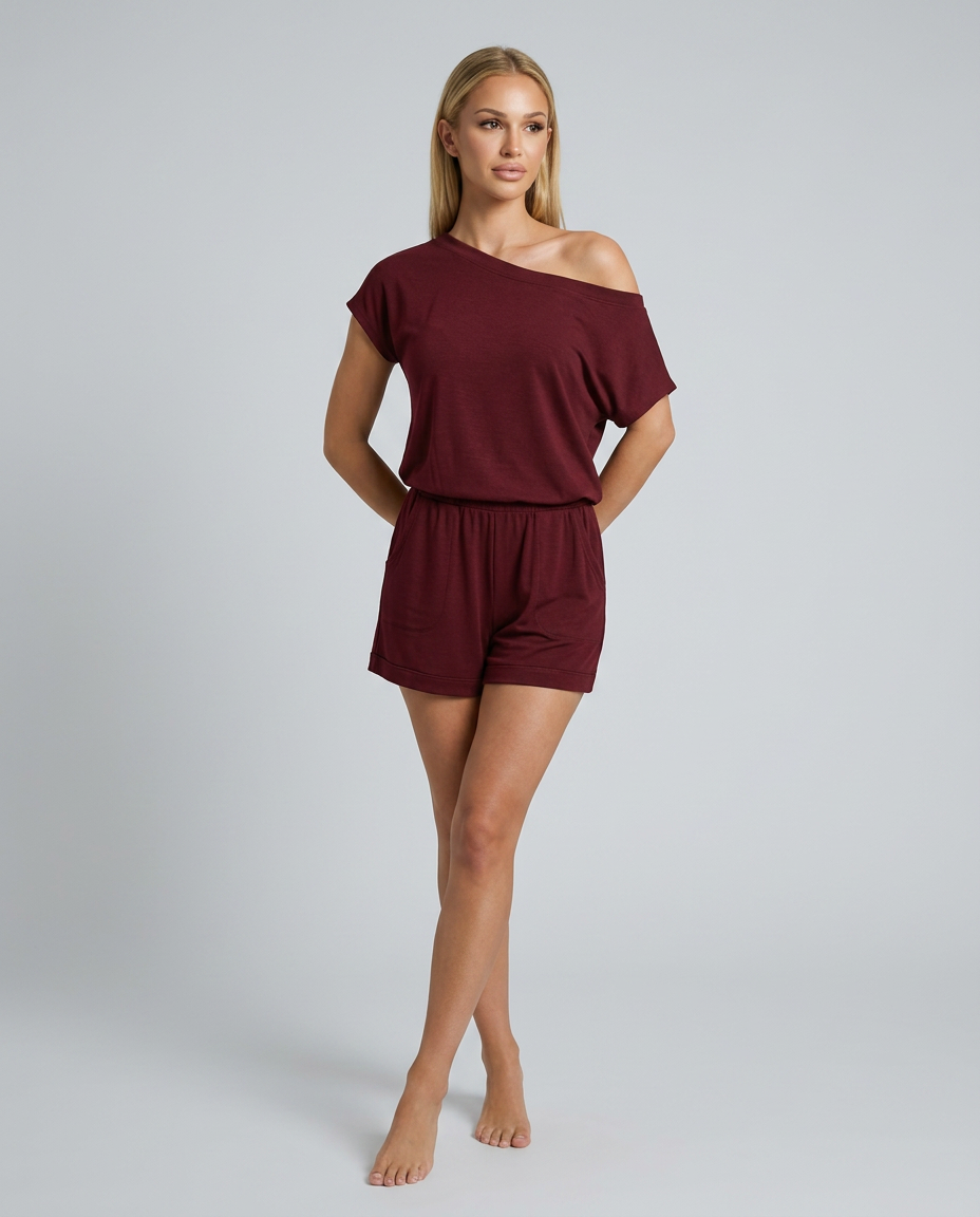 Comfortabele romper met off-shoulder halslijn en korte mouwen voor vrouwen. 3