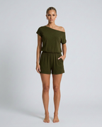 Comfortabele romper met off-shoulder halslijn en korte mouwen voor vrouwen. 5