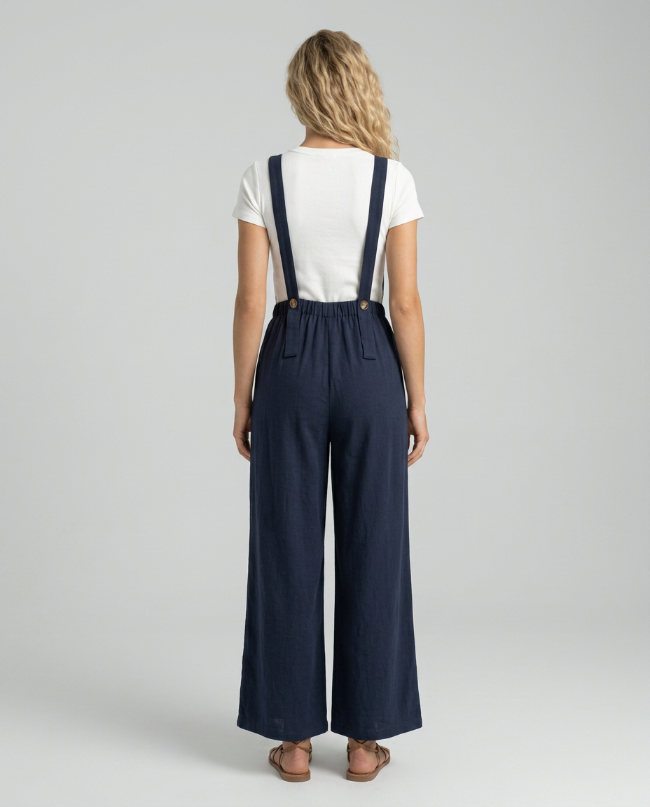 Ina jumpsuit met wijde pijpen en elastische taille in marineblauw. 2