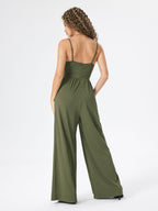 Jasmine V-hals Cami Wijde Pijpen Jumpsuit in olijfgroen, zwart en khaki. 2
