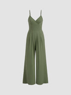 Jasmine V-hals Cami Wijde Pijpen Jumpsuit in olijfgroen, zwart en khaki. 4
