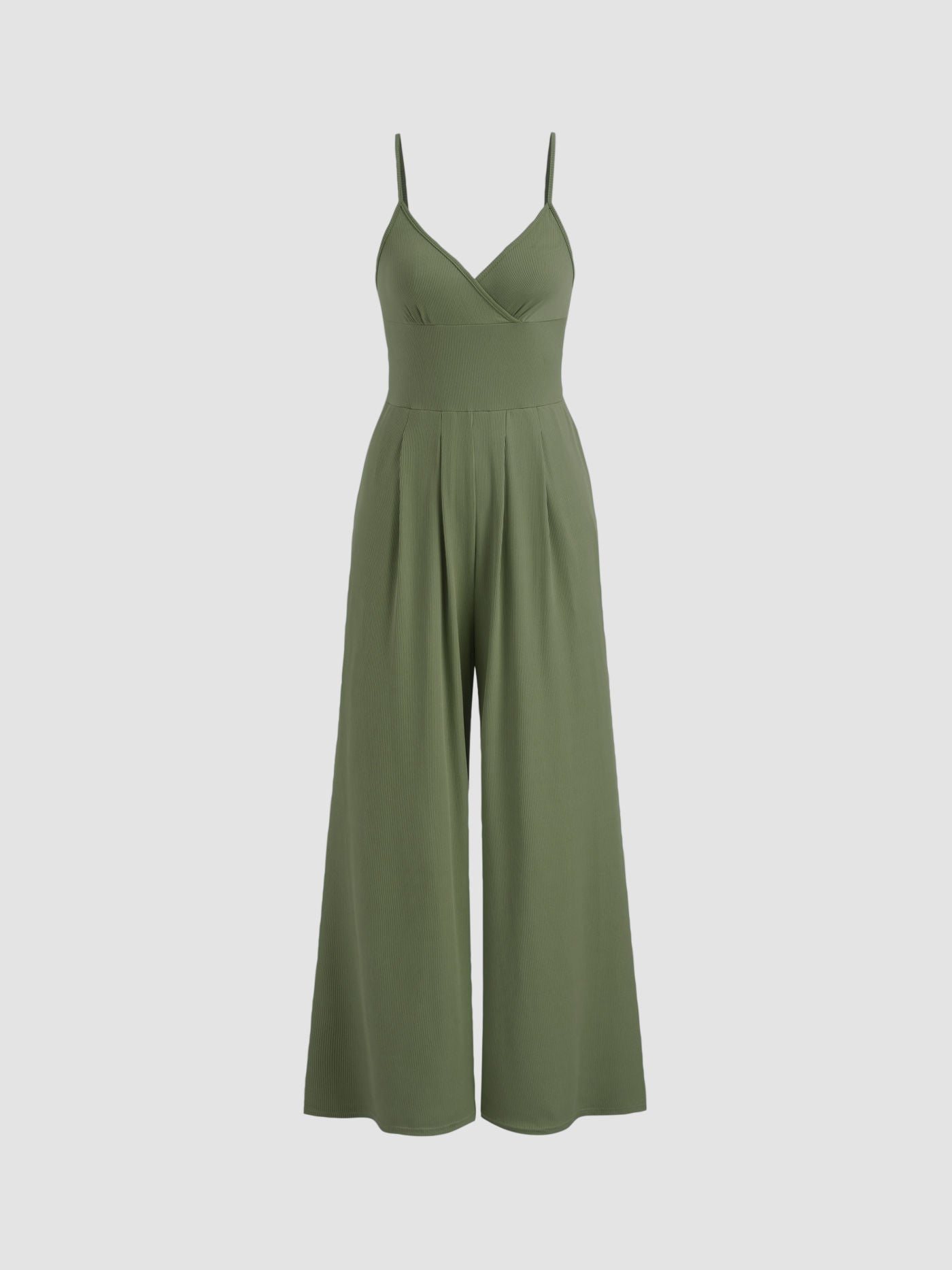 Jasmine V-hals Cami Wijde Pijpen Jumpsuit in olijfgroen, zwart en khaki. 4