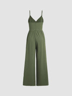 Jasmine V-hals Cami Wijde Pijpen Jumpsuit in olijfgroen, zwart en khaki. 5