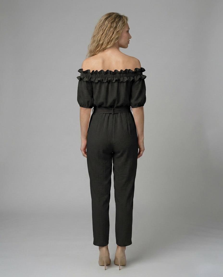 Jessie off-shoulder jumpsuit met elegante tailleband in perzikkleur 5