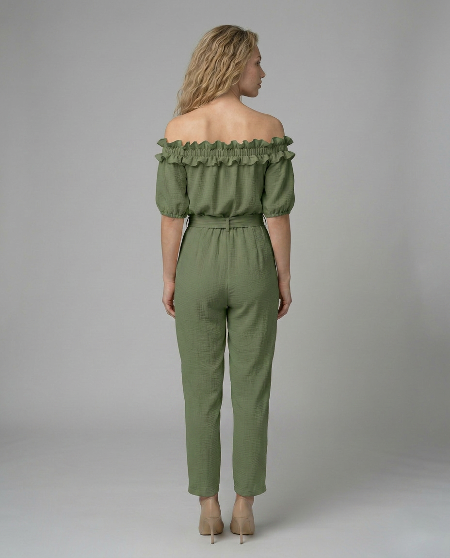 Jessie off-shoulder jumpsuit met elegante tailleband in perzikkleur 8