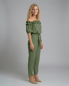 Jessie off-shoulder jumpsuit met elegante tailleband in perzikkleur 9
