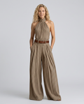 Kelsey halter jumpsuit met wijde pijpen in bruin
