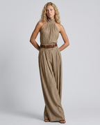 Kelsey halter jumpsuit met wijde pijpen in bruin 3