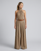 Kelsey halter jumpsuit met wijde pijpen in bruin 4