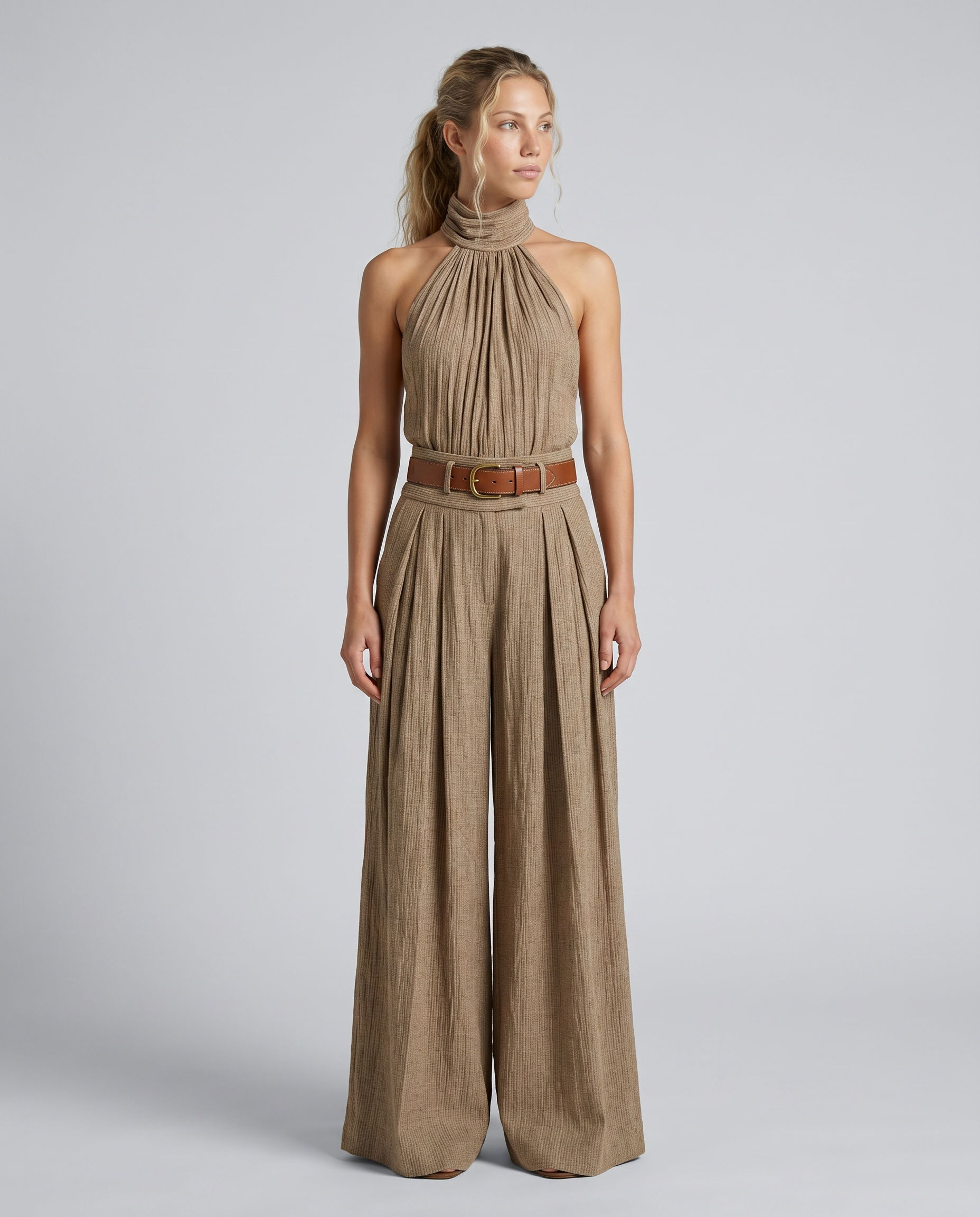 Kelsey halter jumpsuit met wijde pijpen in bruin 4