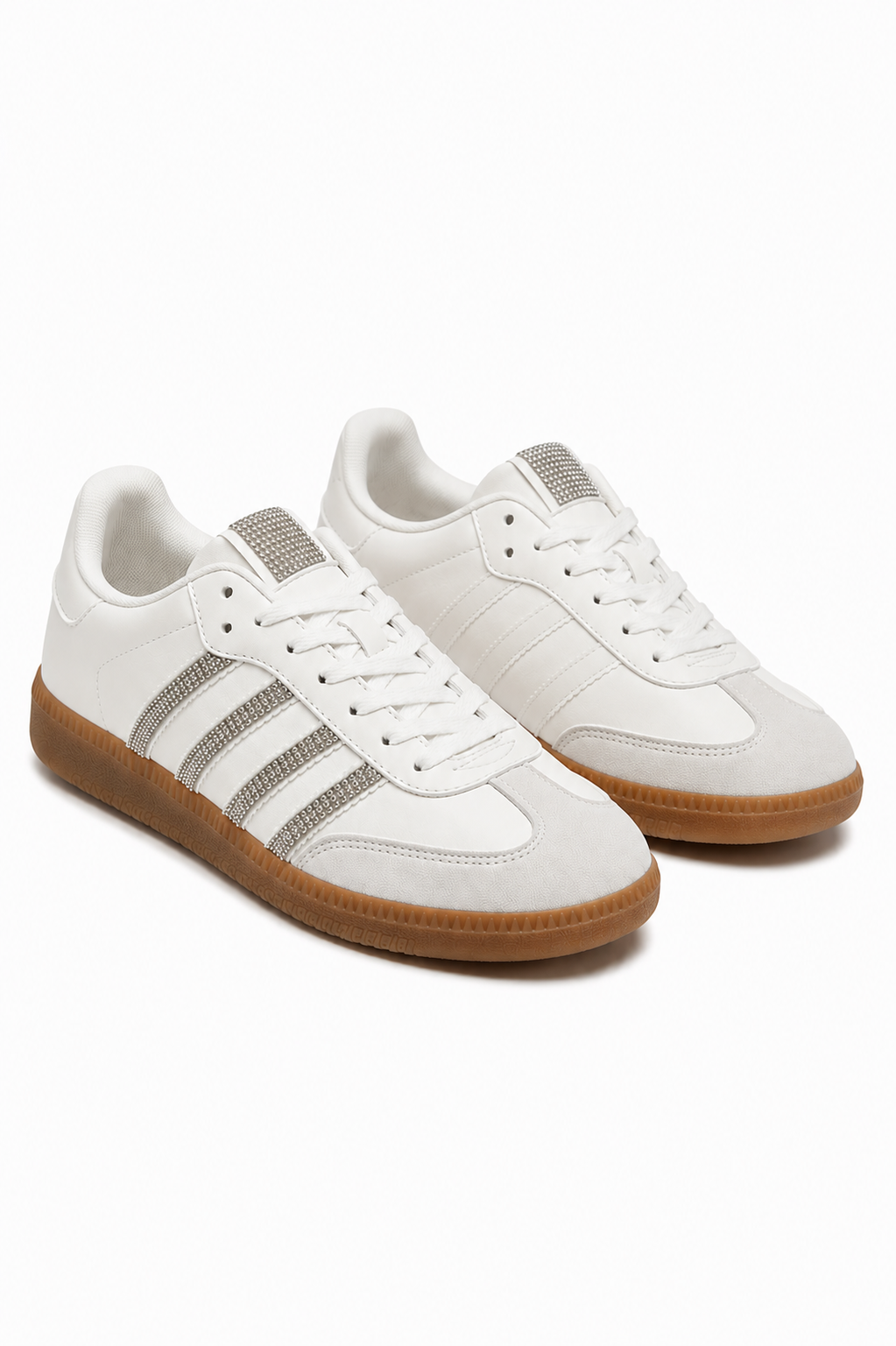 Kristal Stripe Simba Trainers Luxe Editie in Crème Wit met sprankeling. 4