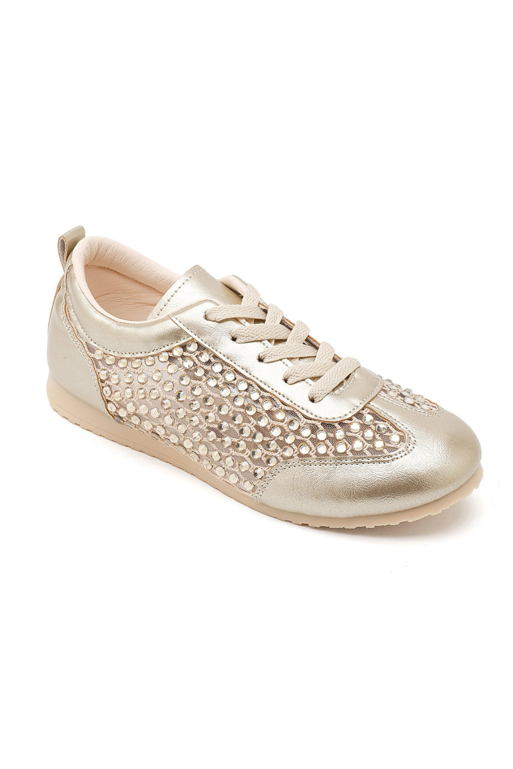 Kristallen Contour Sprankelende Paneel Sneakers in Goud 3