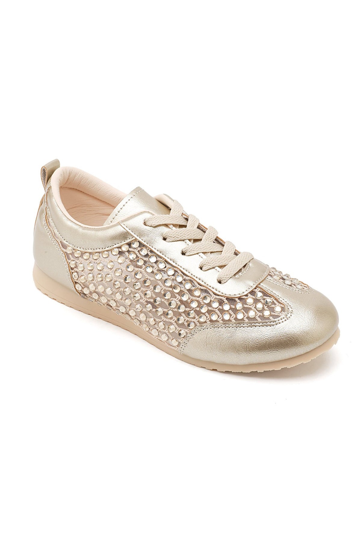 Kristallen Contour Sprankelende Paneel Sneakers in Goud 3
