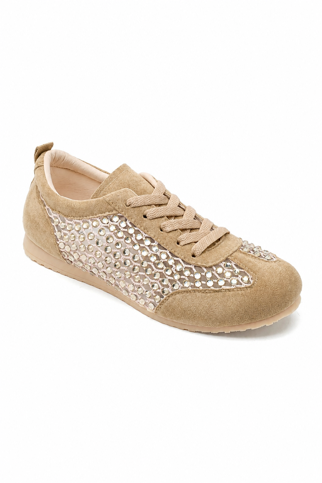Kristallen Contour Sprankelende Paneel Sneakers in Mocha kleur 3
