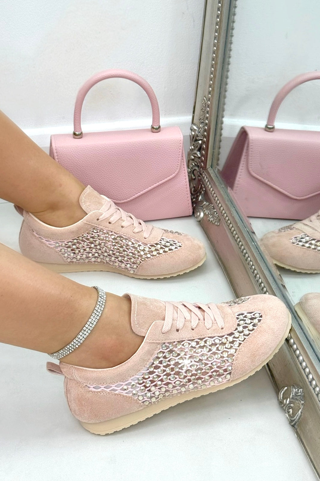 Kristallen Contour Sprankelende Paneel Sneakers in Roze 2