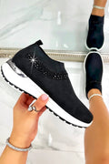 Kristallen Halo Comfort Stretch Slip On Trainers in zwart met sprankeling.