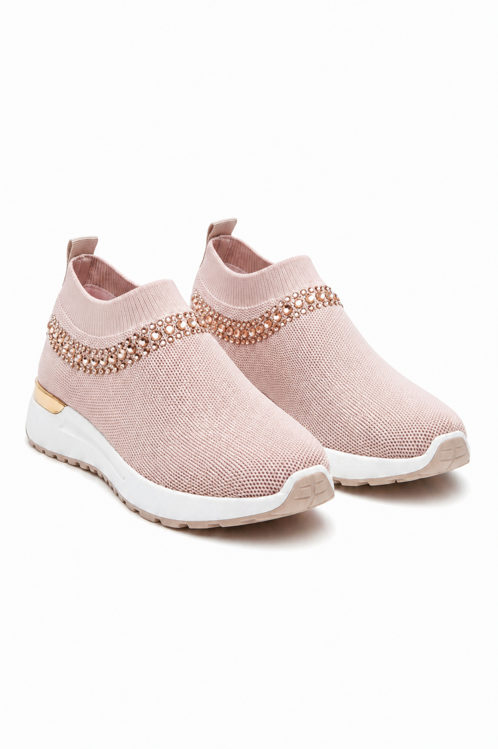 Kristallen Halo Comfort Stretch Slip On Trainers in glanzend roze. 2