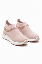 Kristallen Halo Comfort Stretch Slip On Trainers in glanzend roze. 2