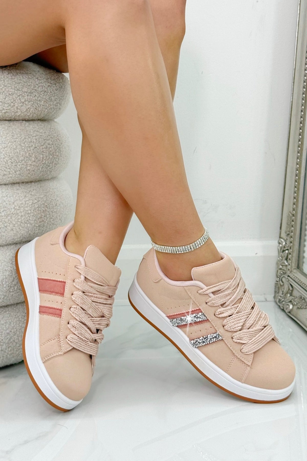 Kristallen Stripe Sneakers in Roze, Beperkte Editie 3