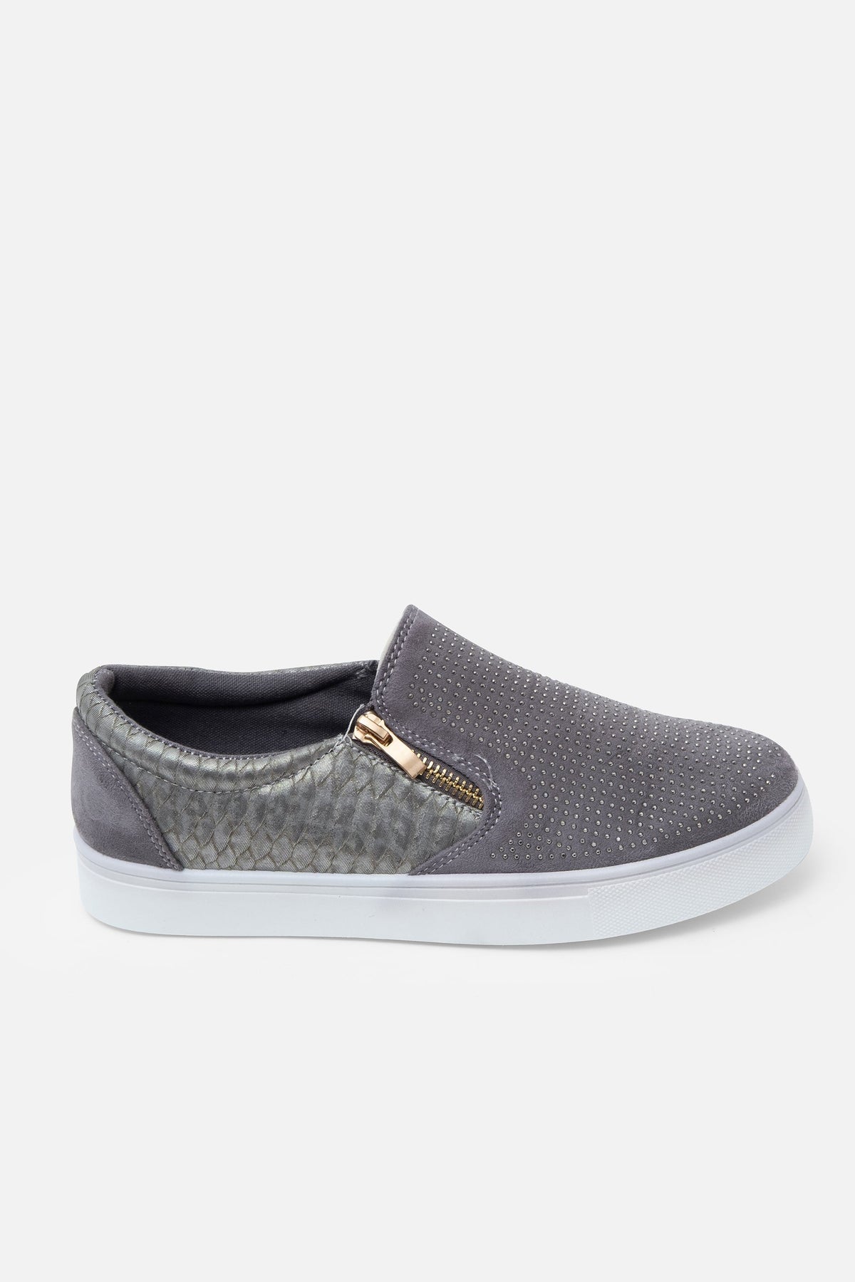 Glamoureuze Kristallen Suède Rits Pumps in grijs met decoratieve details. 5