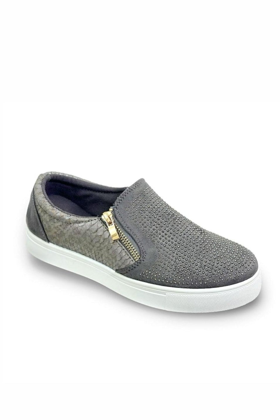 Glamoureuze Kristallen Suède Rits Pumps in grijs met decoratieve details. 9