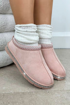 Kristallen Tazgirl Faux Fur Gevoerde Mule Klompslippers in Roze 3